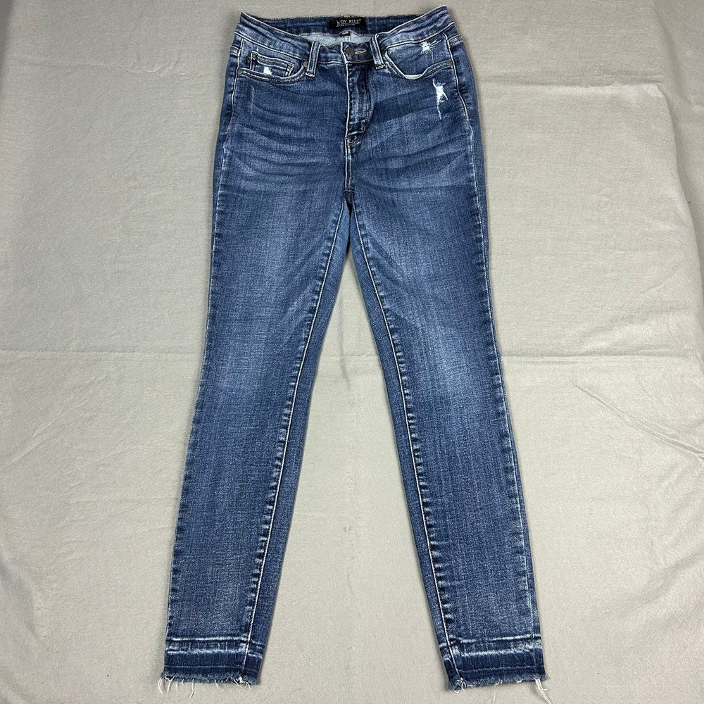 Judy Blue Skinny Jeans Distressed‎ Raw Release Hem Women 7/28 Blue - Picture 2 of 13